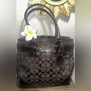 Coach Hamptons Choco Brown Signature C Medium Carryall Tote Bag Satchel